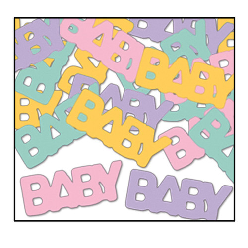 Club Pack of 12 Multi-Color 'Baby' Confetti Bags 0.5 oz. - IMAGE 1