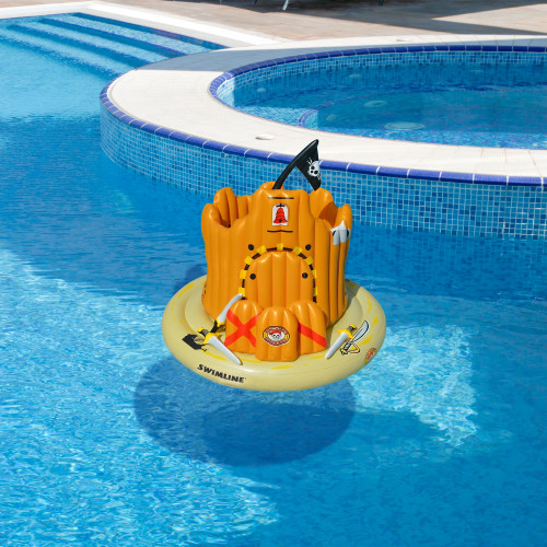 Inflatable Orange Pirate Castle Adventure Swimming Float, 82-Inch - IMAGE 1