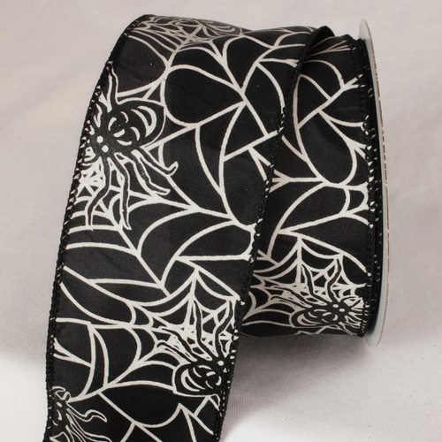 Black and White Spider Print Wired Craft Ribbon 2.5" x 20 Yards - IMAGE 1