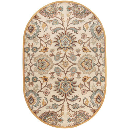 6' x 9' Brown and Stone Blue Hand Tufted Oval Area Throw Rug - IMAGE 1