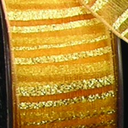 Sheer Gold Striped Woven Wired Craft Ribbon 1.5" x 25 Yards - IMAGE 1