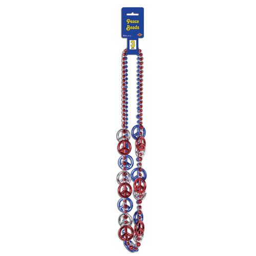 Peace Sign Beaded Necklace - 36'' - Red and Blue - Pack of 12 - IMAGE 1