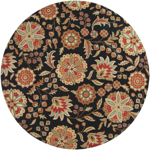 8' Black and Red Hand-Tufted Round Wool Area Throw Rug - IMAGE 1