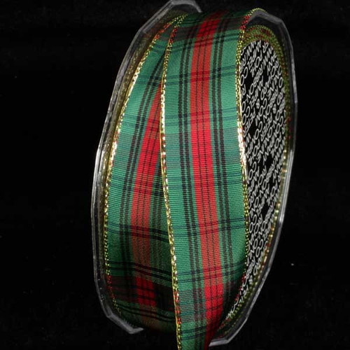 Green and Black French Plaid Wired Craft Ribbon 1" x 27 Yards - IMAGE 1