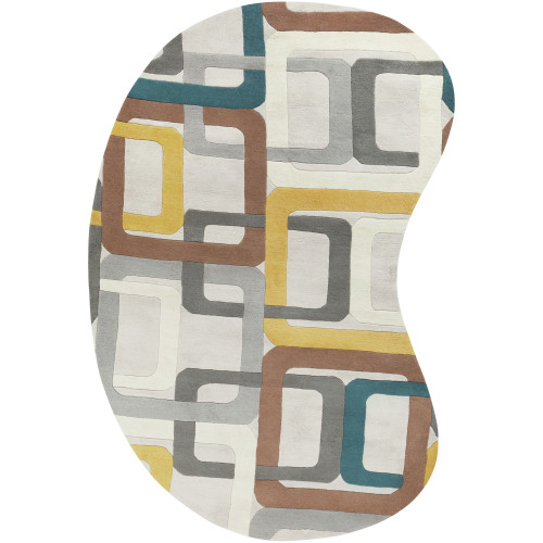 6' x 9' Gray and White Contemporary Kidney Wool Area Throw Rug - IMAGE 1