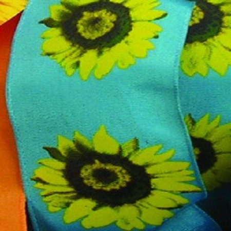 Yellow and Blue Sunflower Print Wired Craft Ribbon 1.5" x 27 Yards - IMAGE 1