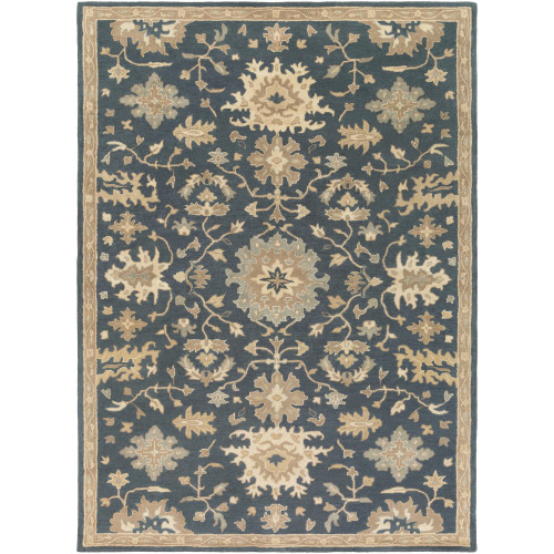 8' x 11' Beige Floral Pattern Hand-Tufted Wool Area Throw Rug - IMAGE 1