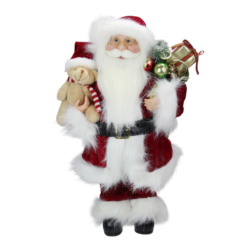 16" Red and White Standing Santa Claus Christmas Figure with Present Bag - IMAGE 1