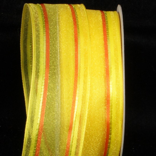Yellow and Orange Striped Wired Craft Ribbon 1.5" x 54 Yards - IMAGE 1