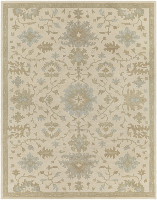 7.5' x 9.5' Gray and Green Traditional Hand Tufted Rectangular Area Throw Rug - IMAGE 1