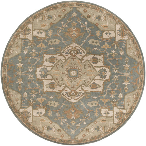9.75' Elegant Caesar Shadow Blue and Champagne Beige Round Hand Tufted Wool Area Throw Rug - IMAGE 1