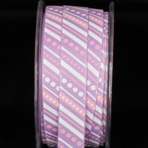 Purple and White Striped Polka Dot Wired Craft Ribbon 0.5" x 54 Yards - IMAGE 1