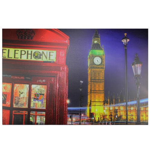 LED Lighted Famous Big Ben and Red Telephone Box London Canvas Wall Art 15.75" x 23.5" - IMAGE 1