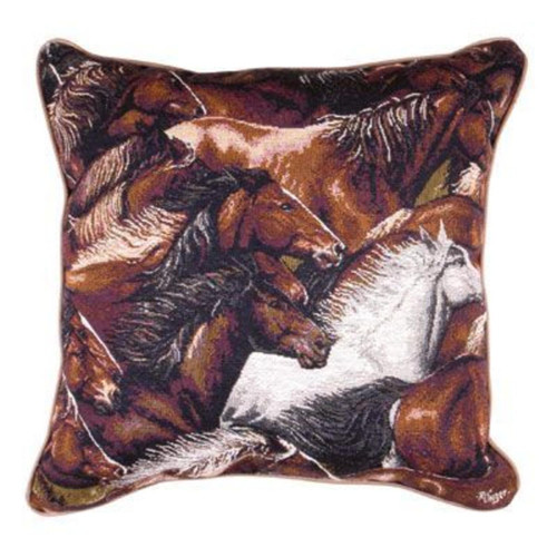 17" Brown and White Wild Running Mustang Horses Square Throw Pillow - IMAGE 1