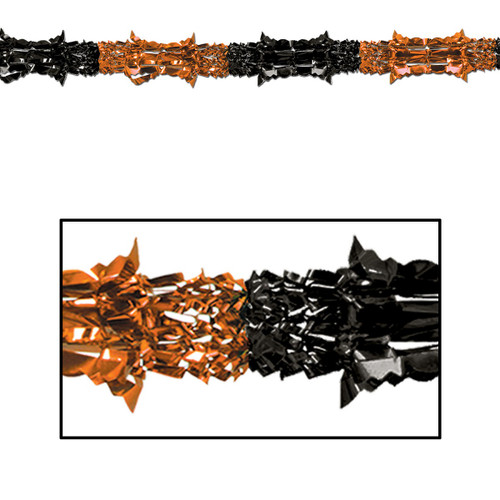 Club Pack of 12 Metallic Orange and Black Halloween Garland Party Decorations 9' - Unlit - IMAGE 1