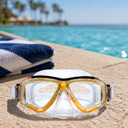 6.25" Malibu Yellow and Clear Pro Mask Swimming Pool Goggles - IMAGE 1