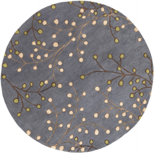 6' Gray, Brown, and Beige Fair Enoki Round Area Throw Rug - IMAGE 1