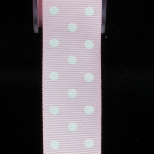 Pink and White Polka Dotted Grosgrain Craft Ribbon 1" x 88 Yards - IMAGE 1