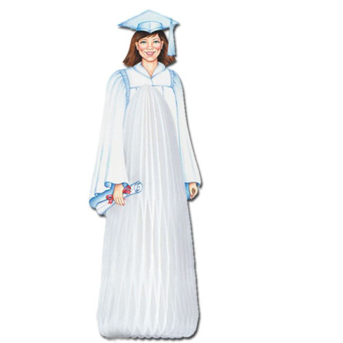 Honeycomb Female Graduate Tissue Paper Decoration - 13" - White and Blue - Pack of 12 - IMAGE 1