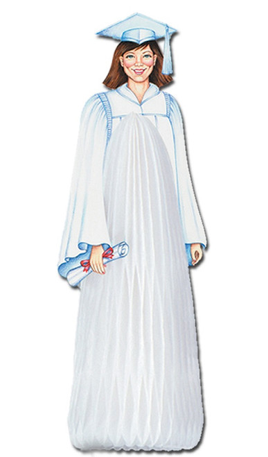 Club Pack of 12 White Young Woman Graduate Honeycomb Table Centerpiece Party Decoration 13" - IMAGE 1