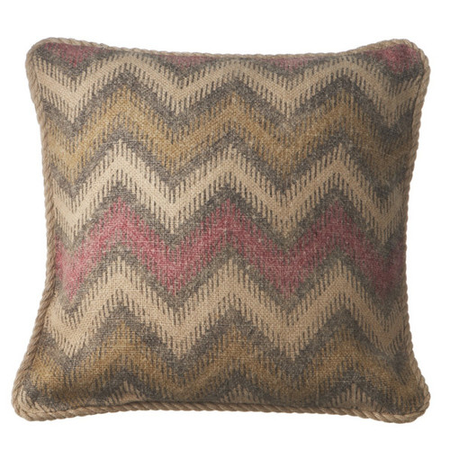 18" Taupe and Red Chevron Square Throw Pillow with Twisted Trim - IMAGE 1