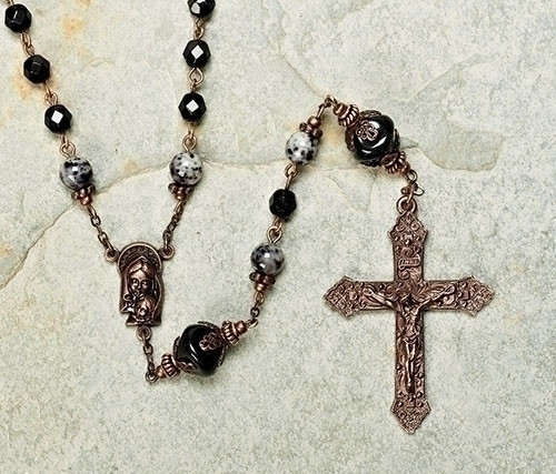 Heirloom Glass Beaded Rosary - 22" - Black - IMAGE 1