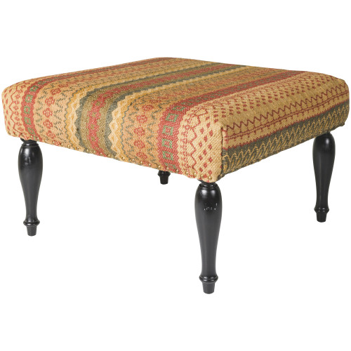 32" Burnt Orange, Olive and Tan Upholstered Wool and Wooden Foot Stool Ottoman - IMAGE 1