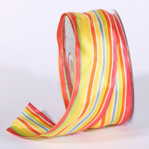 Yellow and Hot Pink Striped French Wired Craft Ribbon 1.5" x 27 Yards - IMAGE 1