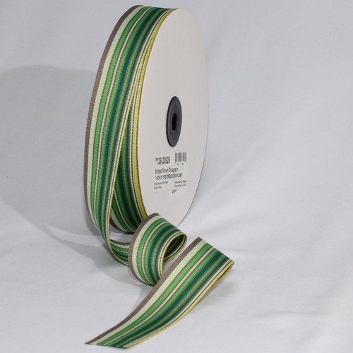 Green and Gray Striped Grosgrain Woven Craft Ribbon 1" x 55 Yards - IMAGE 1