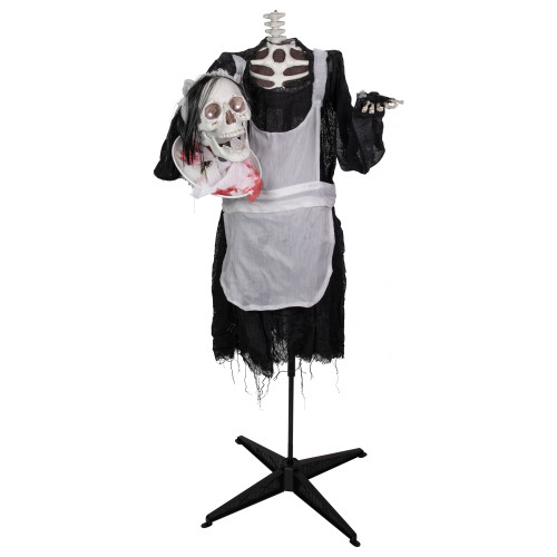 57" Animated LED Lighted Head-in-Hand Skeleton Maid Halloween Decoration - IMAGE 1