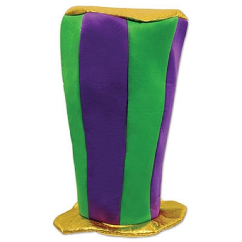 Club Pack of 12 Green and Purple Mardi Gras Adult Men Tall Top Hat Costume 16" - IMAGE 1