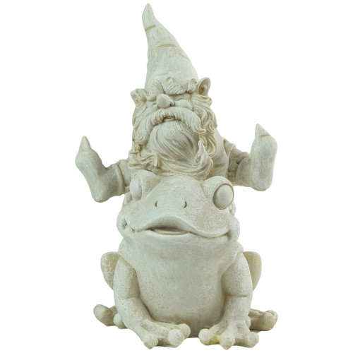 9.5" Gnome Leaping Over a Frog Outdoor Garden Statue - IMAGE 1