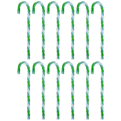 Twist Candy Cane Christmas Ornaments - 6" - Green and White - 12 ct - IMAGE 1