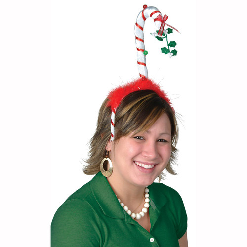 Club Pack of 12 White and Red Mistletoe Candy Cane Snap-on Christmas Headband Costume Accessories - IMAGE 1