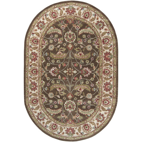 6' x 9' Olive Green and Chocolate Brown Hand Tufted Oval Throw Rug - IMAGE 1