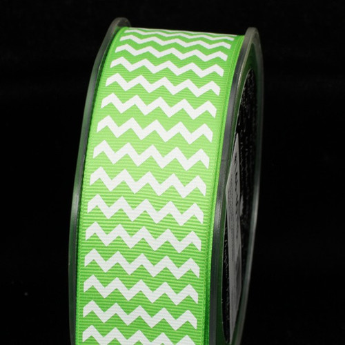 Green and White Chevron Grosgrain Craft Ribbon 1.5" x 120 Yards - IMAGE 1