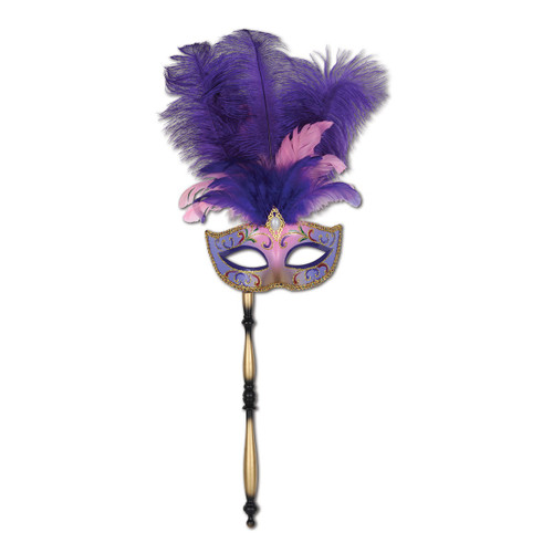 Club Pack of 12 Elegant Purple and Pink Feathered Mardi Gras Masquerade Masks - One Size - IMAGE 1