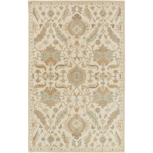 10' x 14' Floral Beige and Brown Hand Tufted Rectangular Wool Area Throw Rug - IMAGE 1