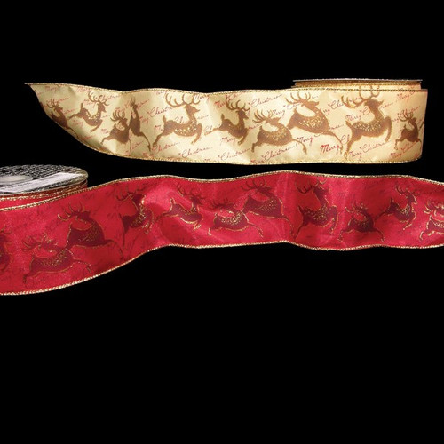 Red and Gold Rudolf Wired Craft Ribbons 2.5" x 40 Yards - IMAGE 1