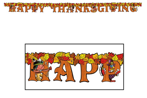 Club Pack of 12 "Happy Thanksgiving" Jointed Party Streamer Banners 72" - IMAGE 1
