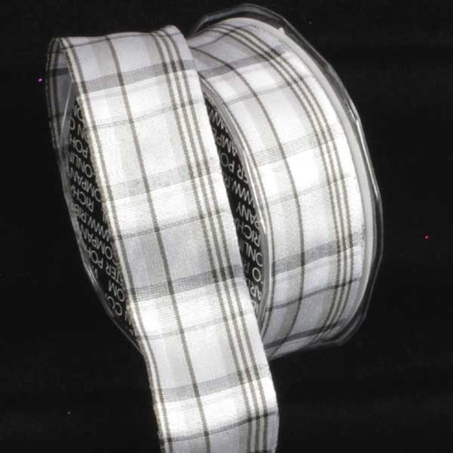 Gray and White Plaid Wired Craft Ribbon 1.5" x 27 Yards - IMAGE 1