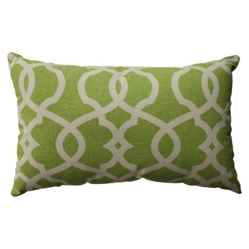 Emory Leaf Geometric Pattern Lumbar Pillow - 18.5" - Green and White - IMAGE 1