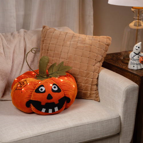 LED Lighted Plush Jack-O-Lantern Pumpkin Halloween Decoration - 15" - IMAGE 1