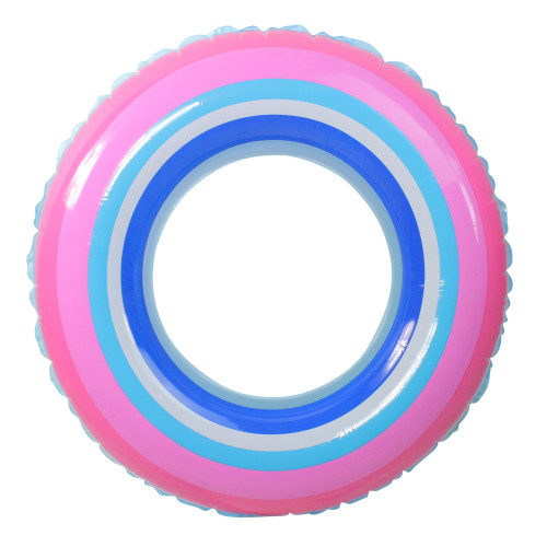 Inflatable Blue and Pink Stripe Swimming Pool Inner Tube Ring Float, 35-Inch - IMAGE 1