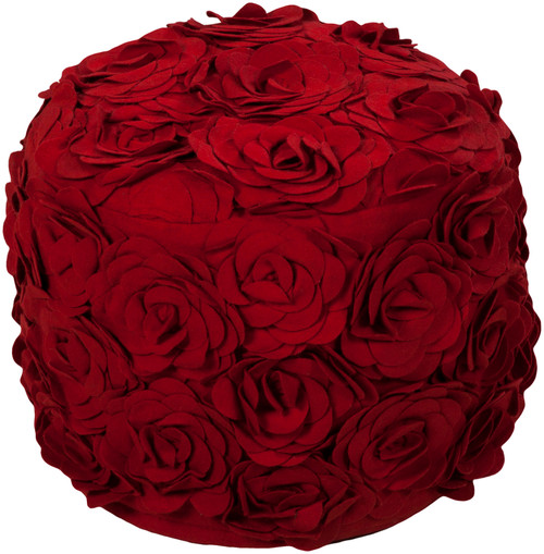 18" Venetian Red Posy Roses Wool Round Pouf Ottoman - IMAGE 1