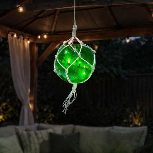 Lighted Nautical Fiberglass Hanging Fishing Float Decoration - 11.5" - Green - IMAGE 1