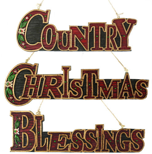 Set of 3 Red "CHRISTMAS", "COUNTRY" and "BLESSINGS" Sign Holiday Ornaments 10" - IMAGE 1