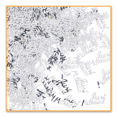 Pack of 6 Metallic Silver "Just Married" Confetti Bags 0.5 oz - IMAGE 1