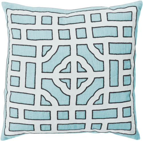 22" Blue and Cream White Square Throw Pillow - Down Filler - IMAGE 1