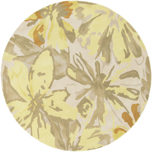 6' Gray and Brown Floral Round Area Throw Rug - IMAGE 1